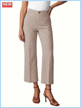 High Waisted Checkered Cropped Wide Leg Pants with Pockets